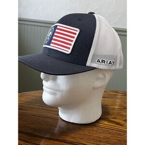 Ariat Trucker Snapback Hat Cap One Size‎ US Flag Patch Logo Blue Rodeo Cowboy